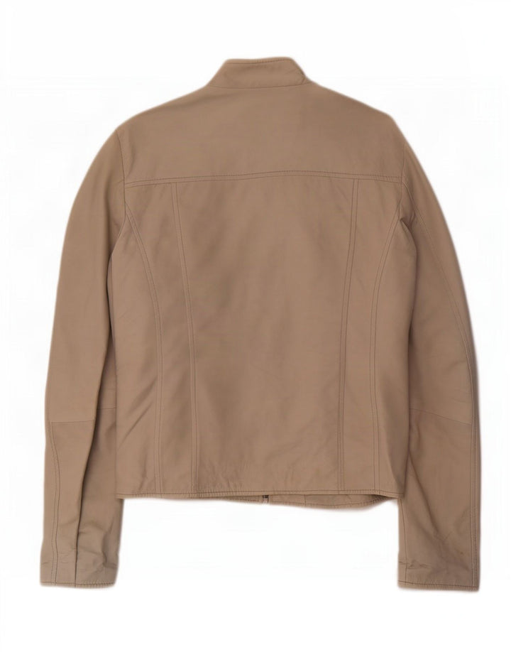Jaqueta de couro feminina vintage IT 52 2XL bege