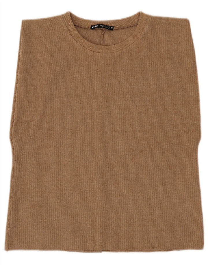 Colete feminino Zara UK 10 pequeno algodão marrom