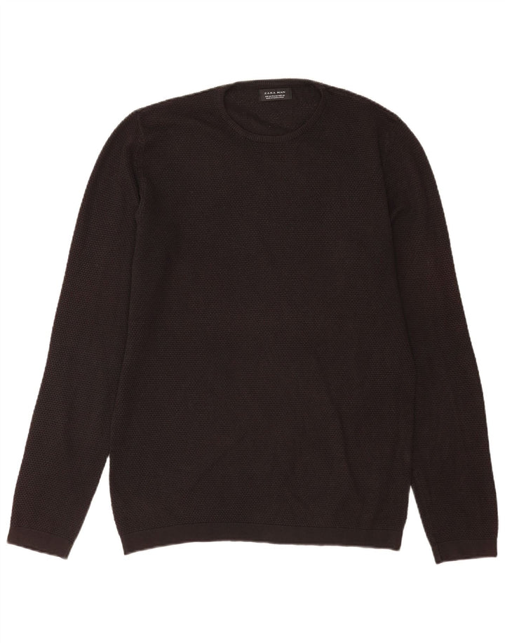 Zara Suéter masculino com gola redonda e acrílico preto médio