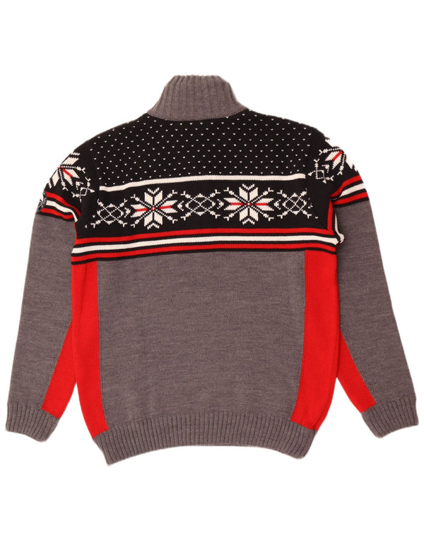 Suéter masculino CMP com zíper e gola grande cinza Fair Isle acrílico