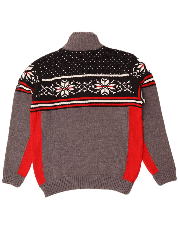 Suéter masculino CMP com zíper e gola grande cinza Fair Isle acrílico