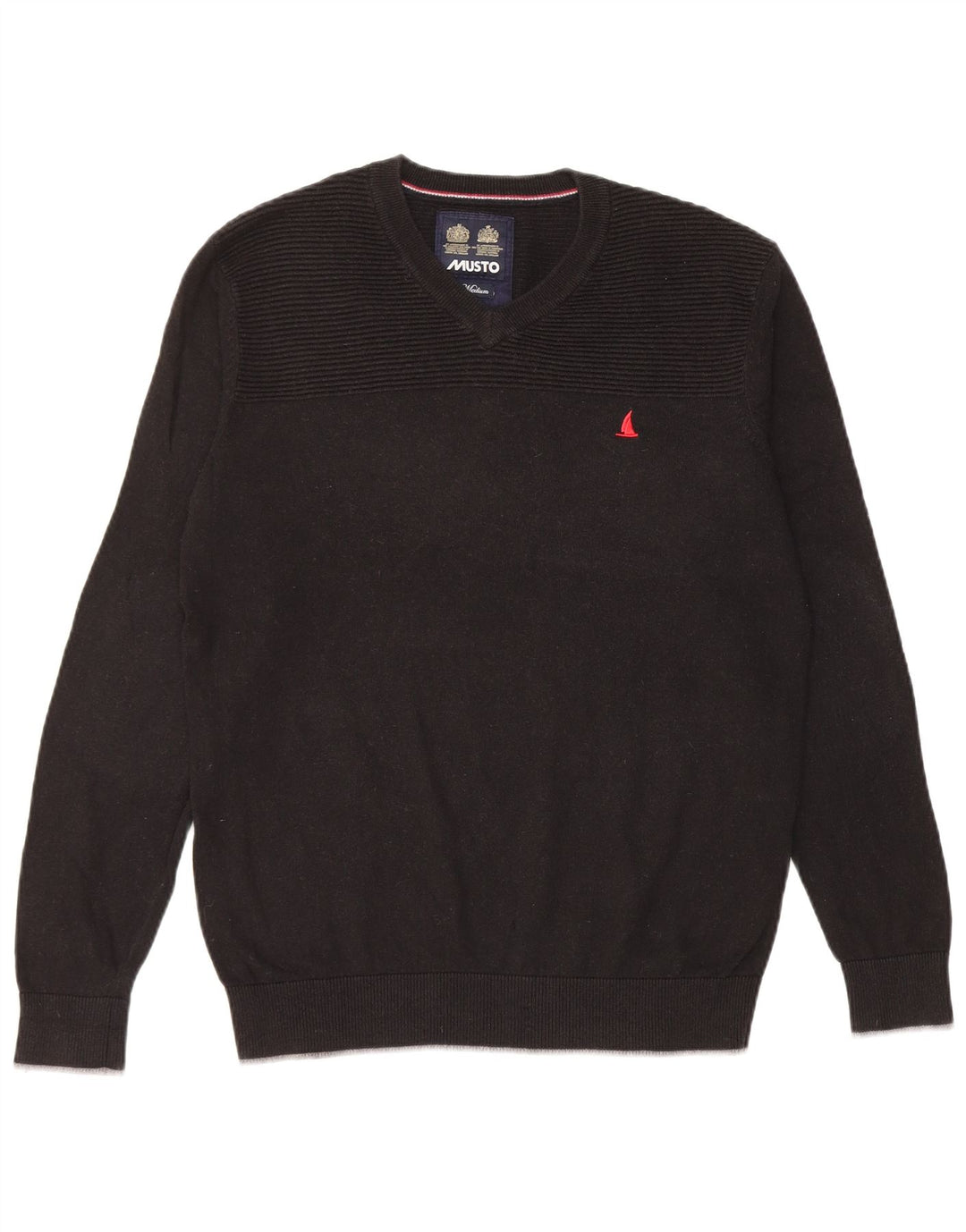 Suéter masculino Musto com decote em V, algodão preto médio