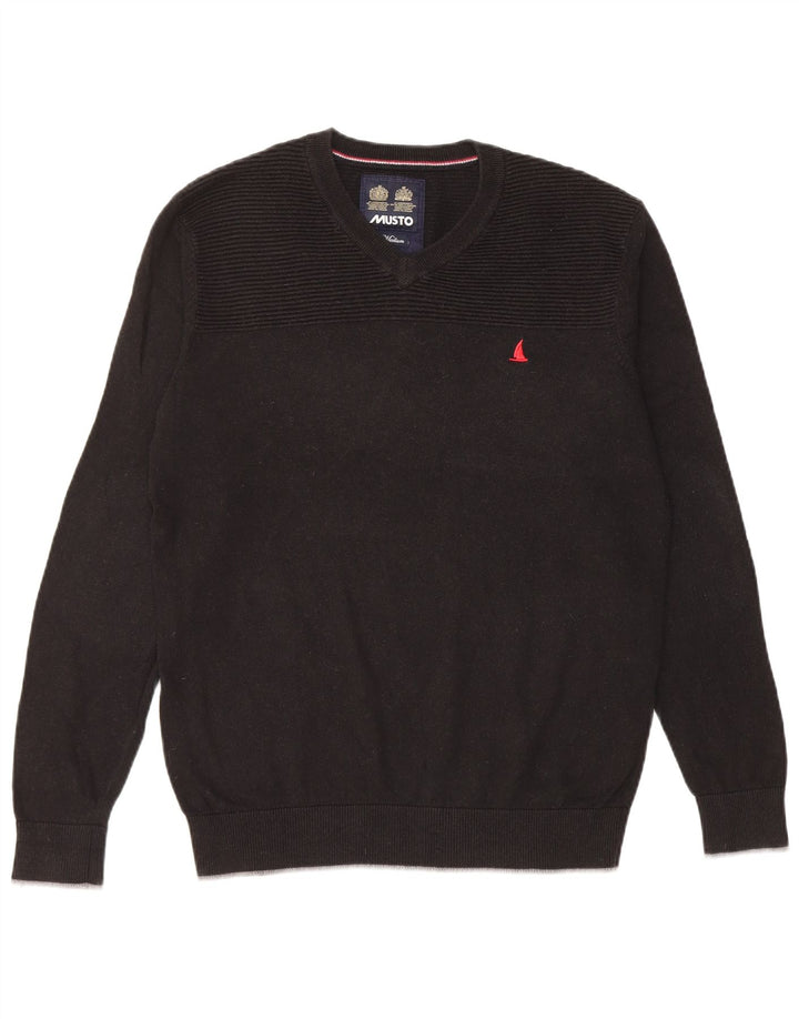 Suéter masculino Musto com decote em V, algodão preto médio