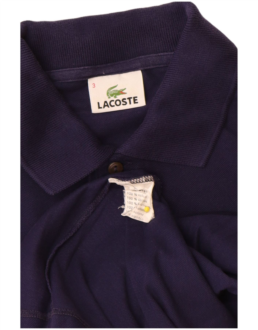 Camisa polo masculina Lacoste tamanho 3 pequeno algodão azul marinho