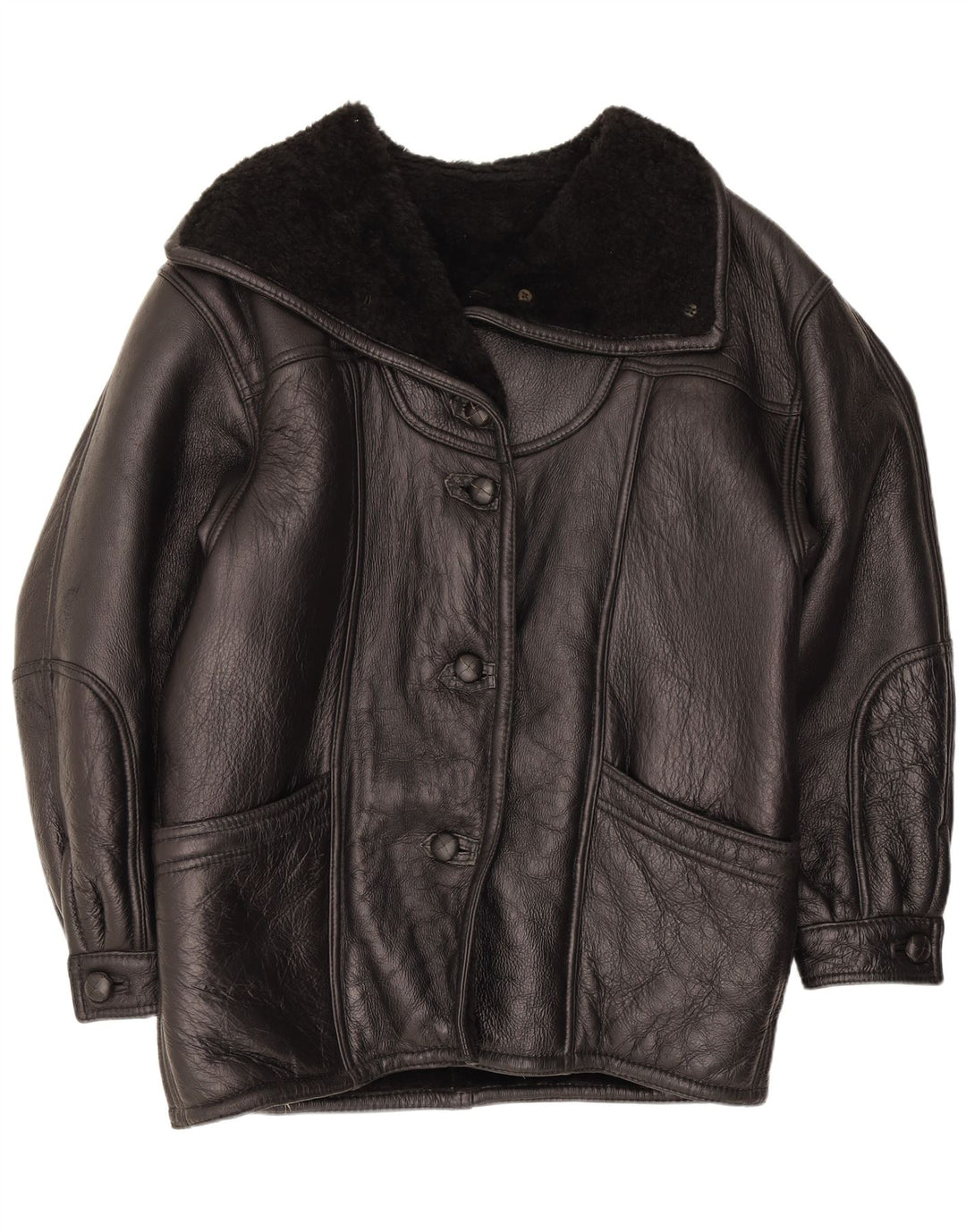 Jaqueta Shearling Feminina Vintage UK 16 Grande Preto