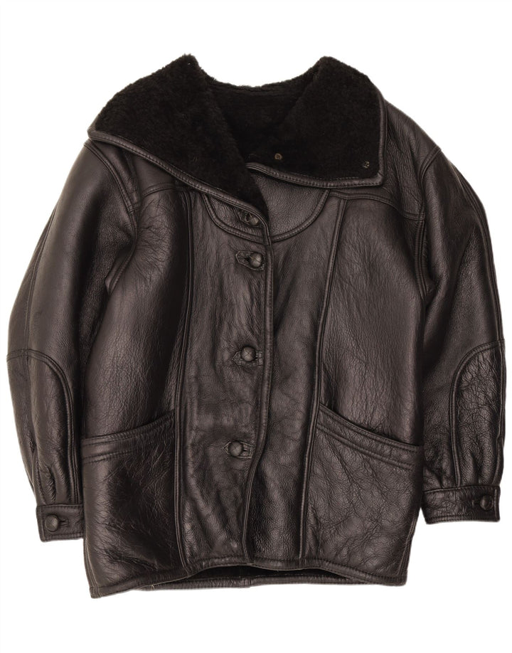 Jaqueta Shearling Feminina Vintage UK 16 Grande Preto