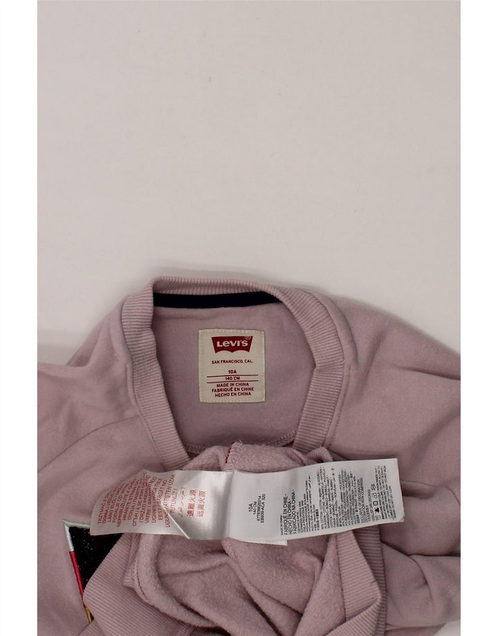 LEVI'S Girls Graphic Sweatshirt Jumper 9-10 Years Pink Cotton Vintage Levi's and Second-Hand Levi's from Messina Hembry 