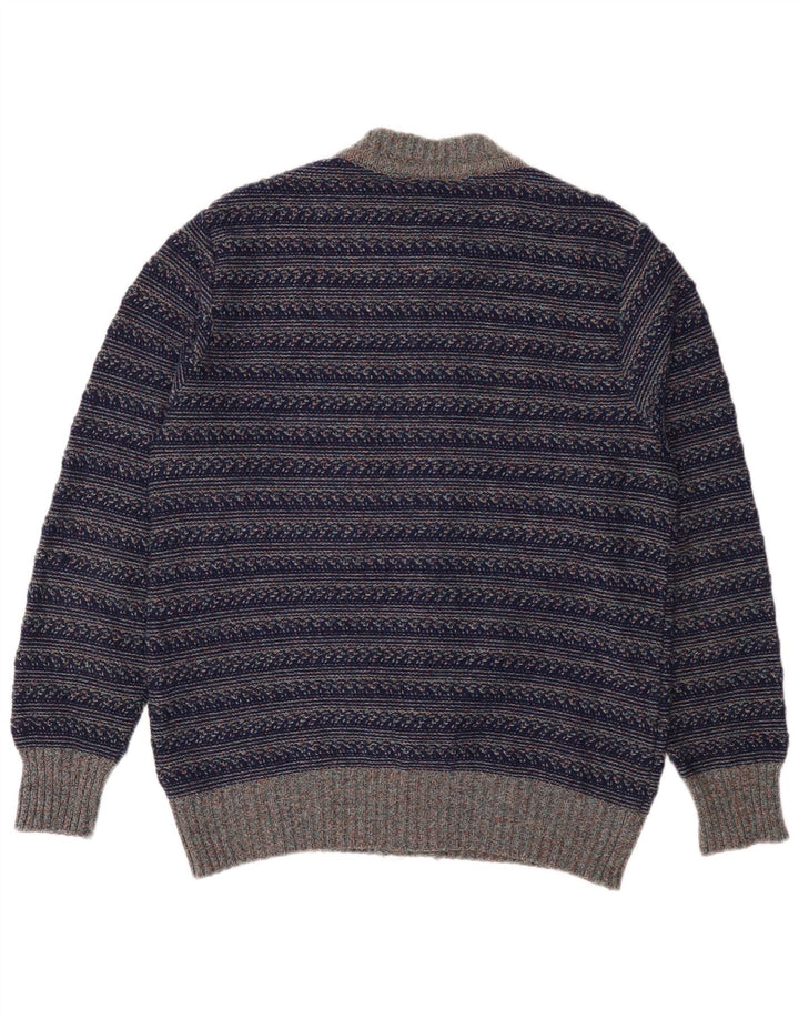 Suéter cardigã masculino vintage listrado azul marinho médio