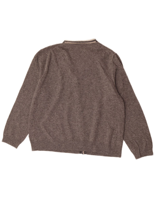 Suéter cardigã feminino Henry Cottons Reino Unido 22 3XL lã virgem cinza