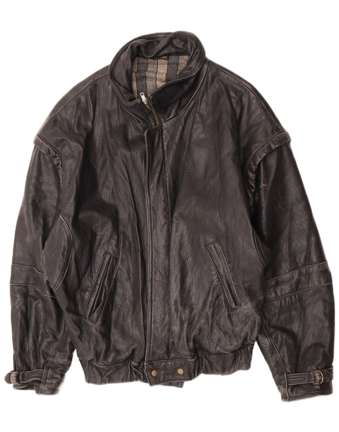 Jaqueta de couro feminina vintage IT 52 2XL couro preto