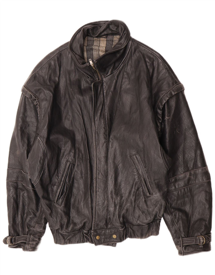 Jaqueta de couro feminina vintage IT 52 2XL couro preto