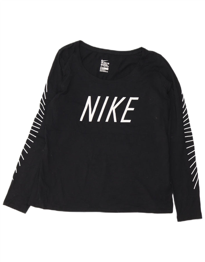 Top gráfico feminino Nike Athletic Cut manga comprida UK 18 XL preto poliéster