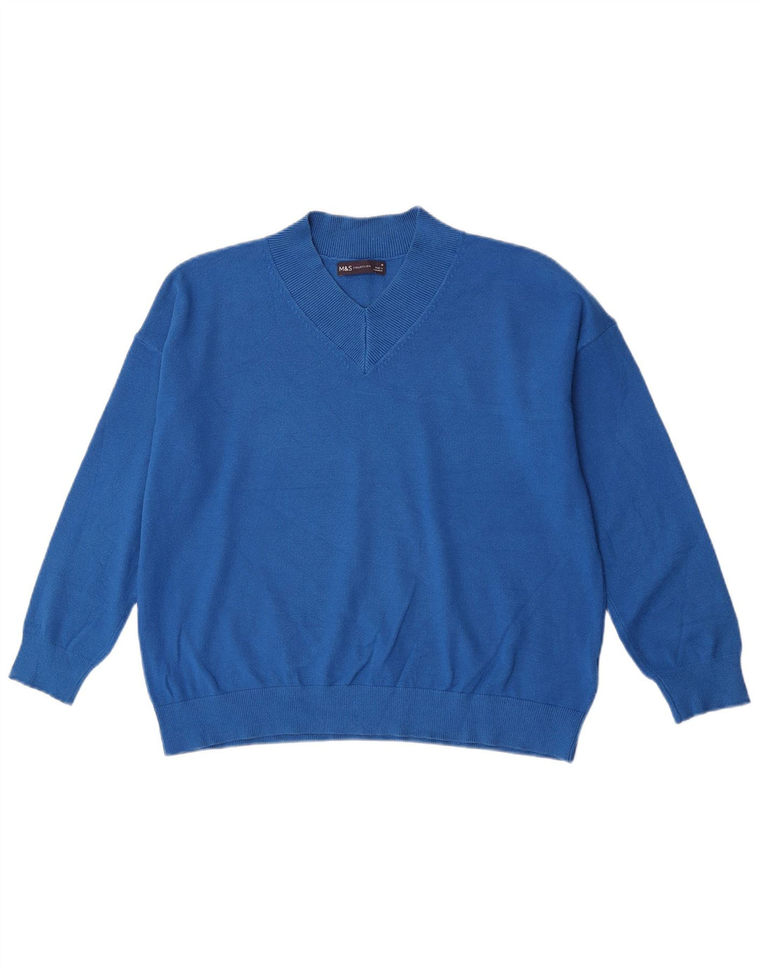 Suéter feminino Marks & Spencer com decote em V Reino Unido 14 viscose azul médio