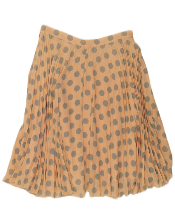 Saia feminina vintage cintura alta plissada linha A IT 48 XL W30 bolinhas bege