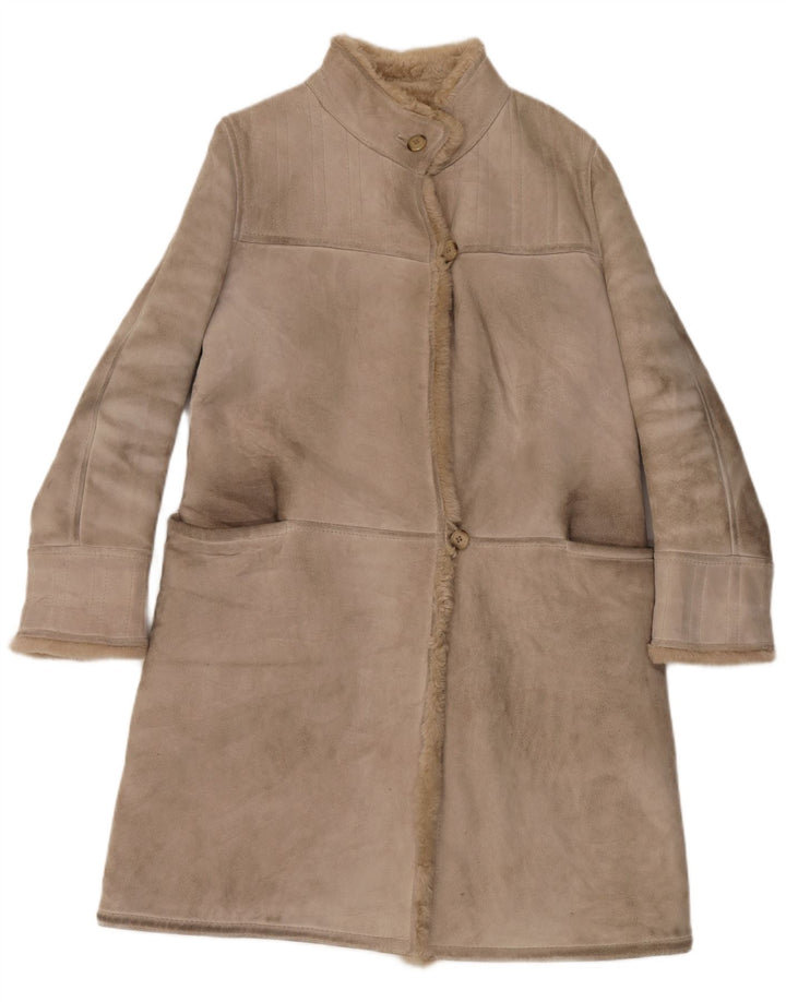 Casaco feminino vintage de shearling IT 46 grande couro bege