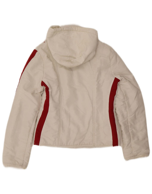 Jaqueta feminina acolchoada com capuz Karma UK 10 poliéster branco pequeno Colourblock