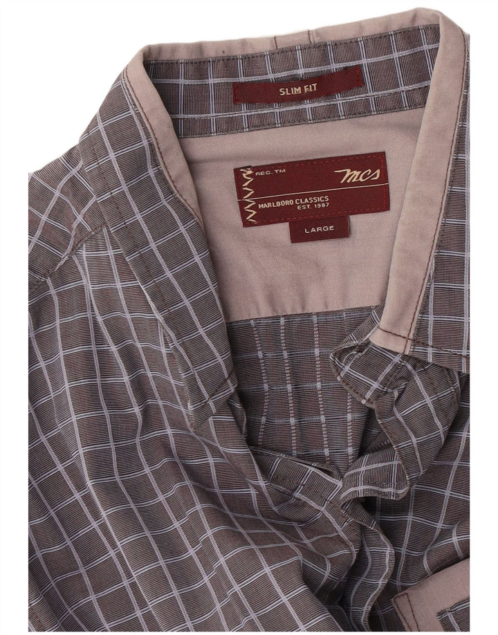 Camisa masculina Marlboro Classics Slim Fit grande xadrez cinza