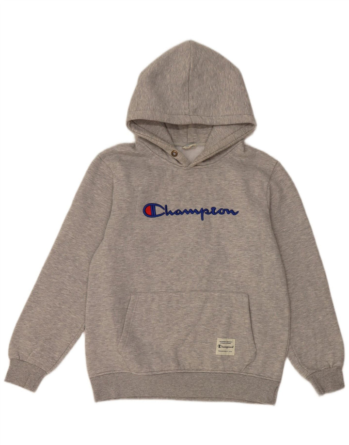 CHAMPION Suéter com capuz gráfico feminino UK 14 cinza médio