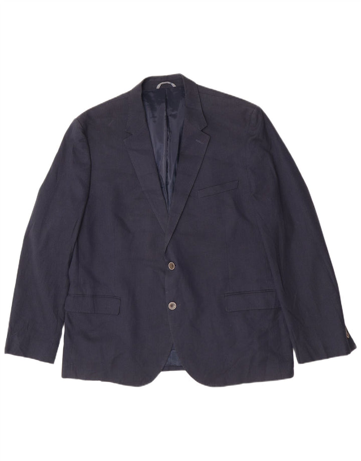 Jaqueta blazer masculina de 2 botões Marks & Spencer Reino Unido 48 4XL algodão azul marinho