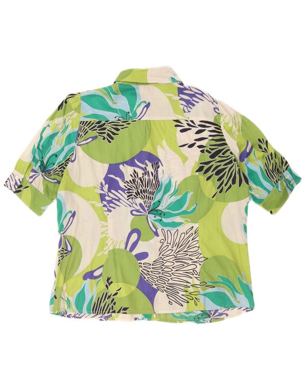 Camisa feminina vintage de manga curta UK 24 4XL algodão floral verde