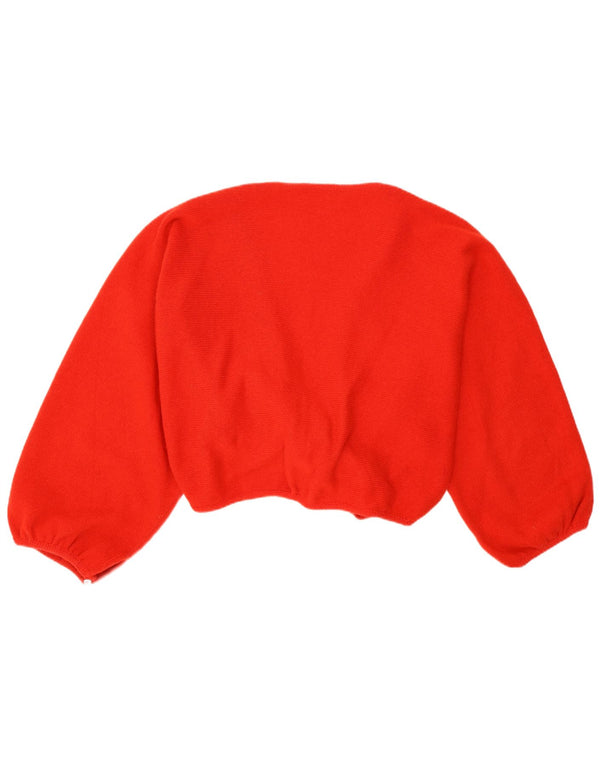 Bolero feminino vintage UK 12 lã de carneiro floral vermelho médio