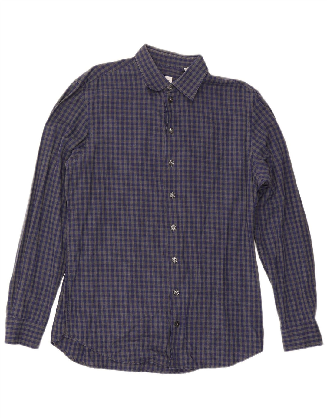 Camisa masculina Armani Collezioni algodão guingão azul médio