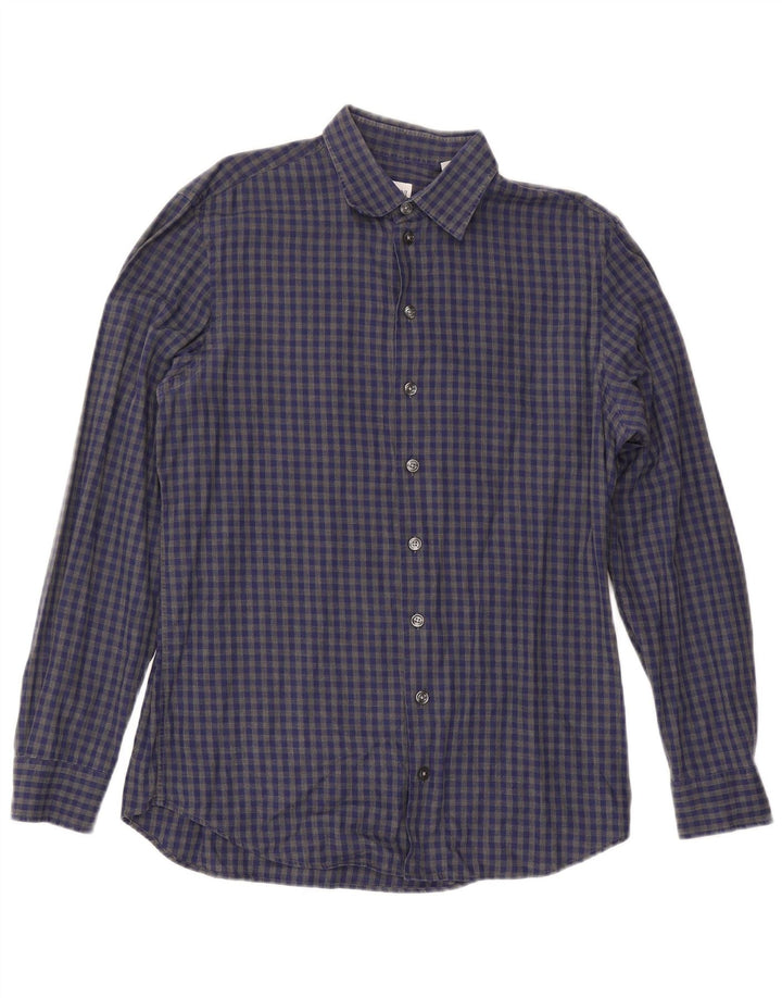 Camisa masculina Armani Collezioni algodão guingão azul médio