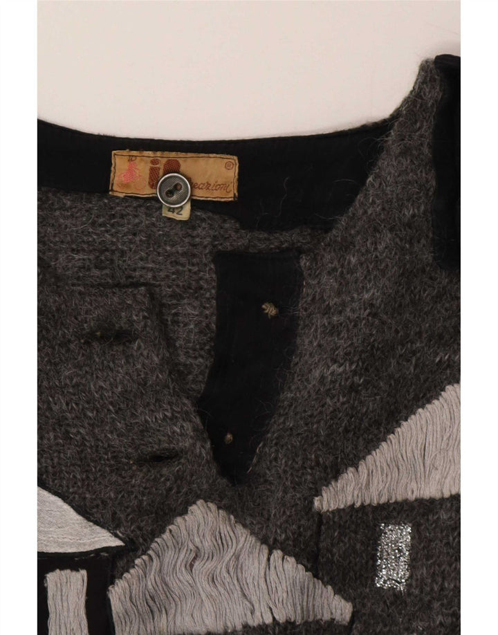 Suéter feminino vintage com decote em V IT 42 Colourblock cinza médio