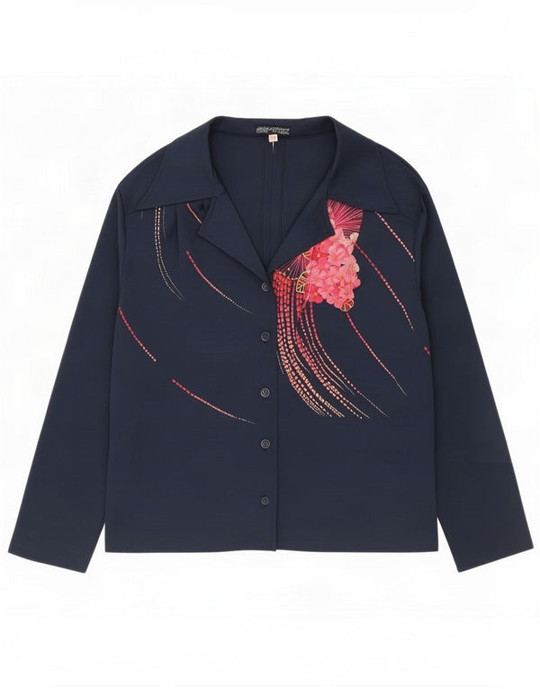 Confezioni Di Lusso Camisa Feminina Blusa IT 52 2XL Azul Marinho Floral