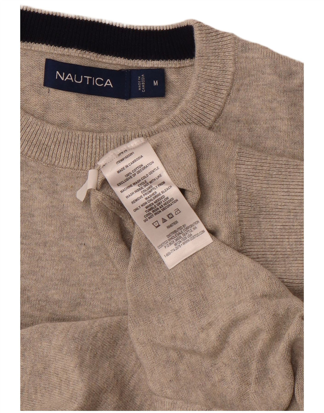 Suéter masculino NAUTICA com gola redonda e algodão cinza médio