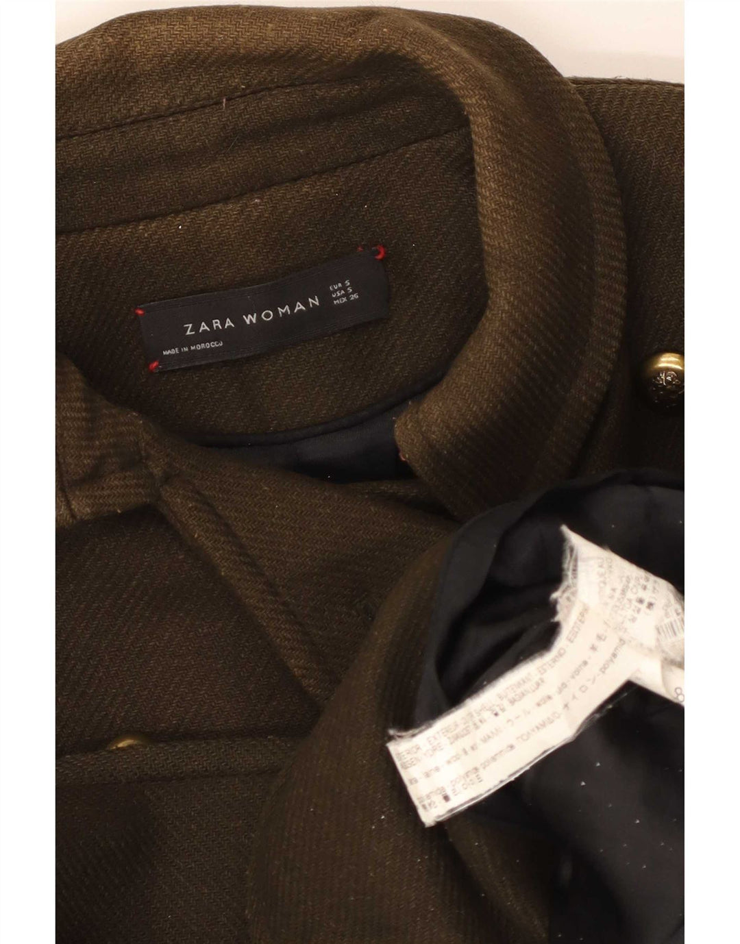 Zara Womens Pea Coat UK 10 Lã Cáqui Pequena