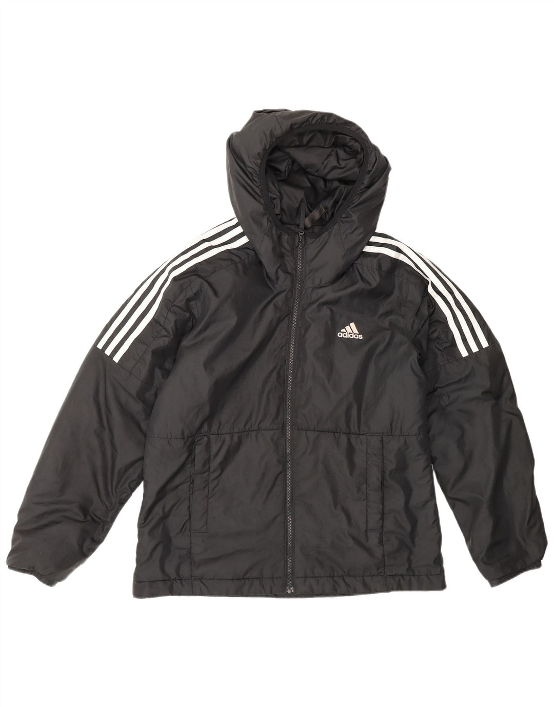 Jaqueta acolchoada com capuz feminina Adidas UK 12/14 poliéster preto médio