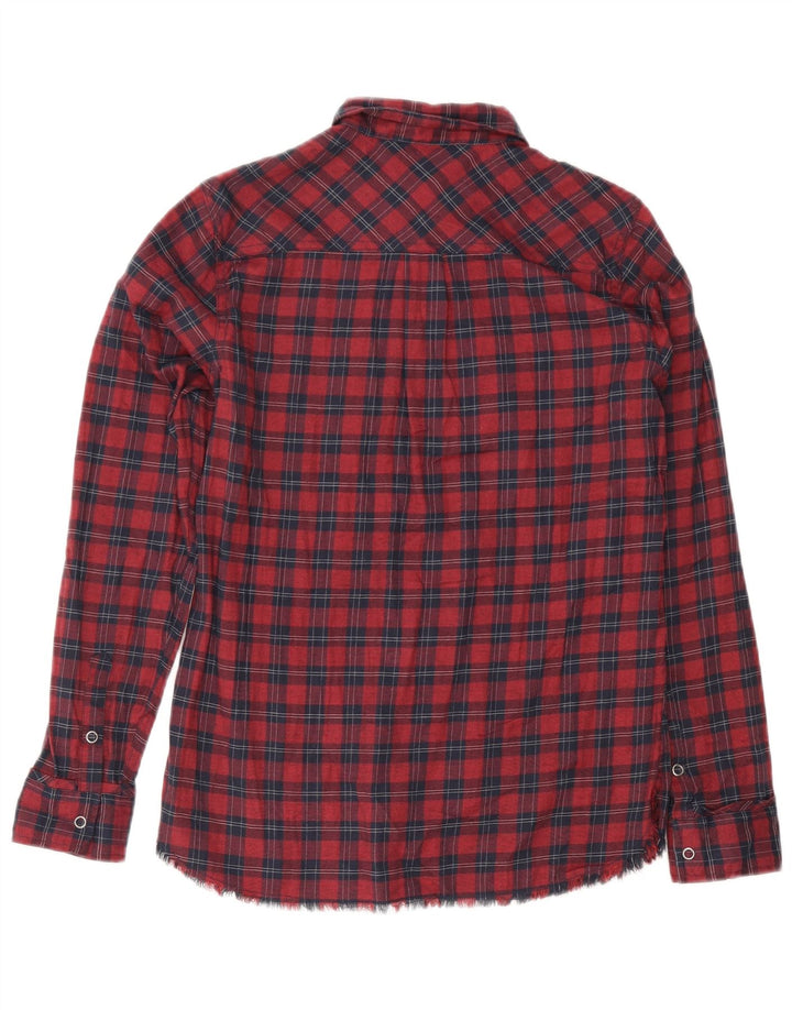 Camisa oversized feminina Eddie Bauer UK 6 XS algodão xadrez vermelho