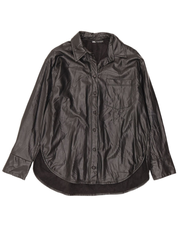 Zara Camisa Feminina Oversized Couro Sintético Reino Unido 4 XS Preto