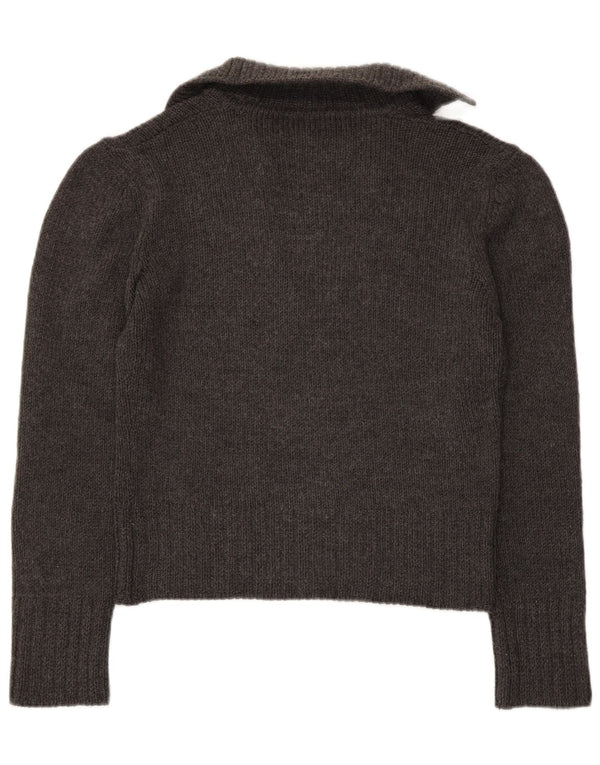 Suéter feminino Max & Co. com gola polo e gola alta Reino Unido 14 grande lã virgem cinza