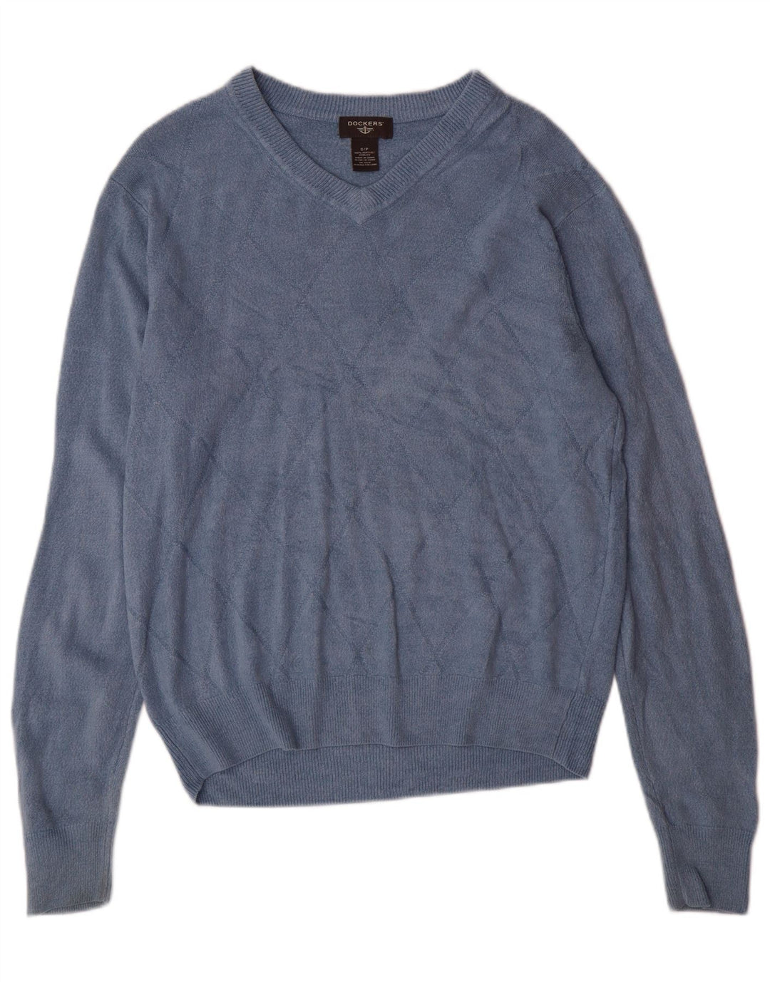 Suéter masculino Dockers com decote em V pequeno azul argyle/acrílico diamante