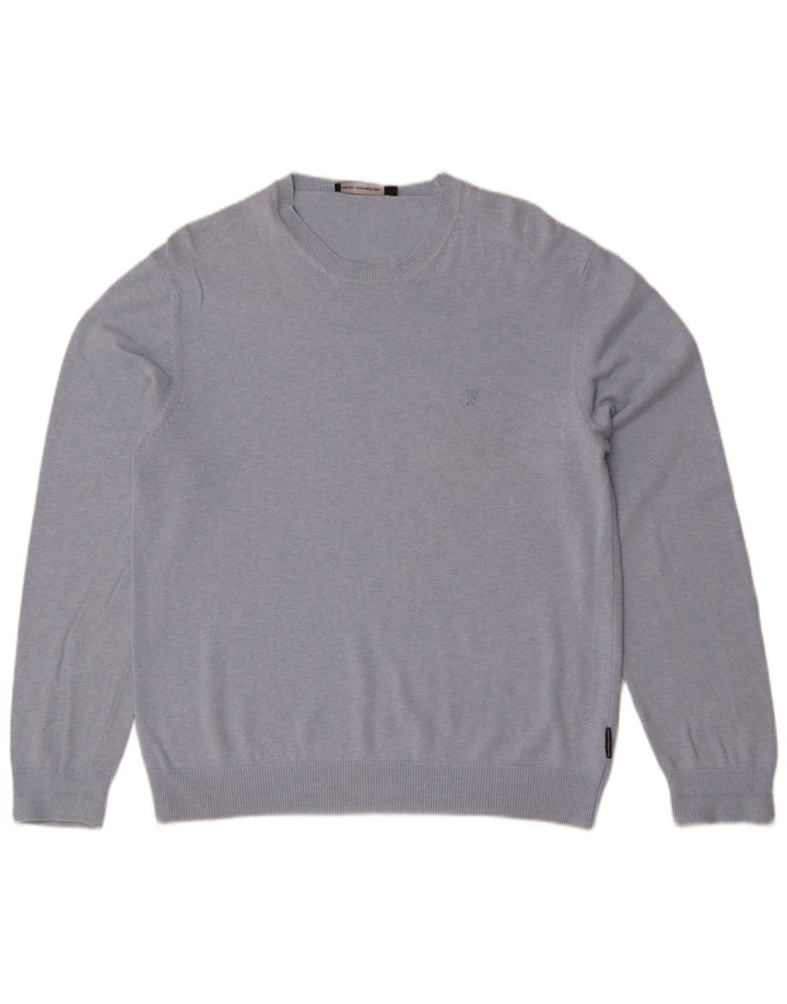 Suéter masculino com gola redonda French Connection, algodão azul grande