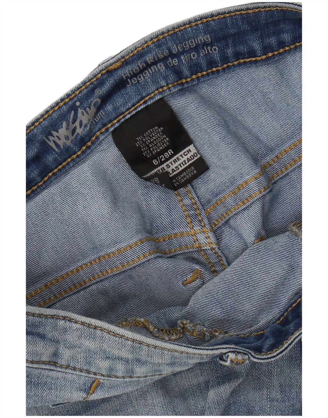MOSSIMO Calça jeans feminina cintura alta desgastada US 6 médio W28 L28 azul