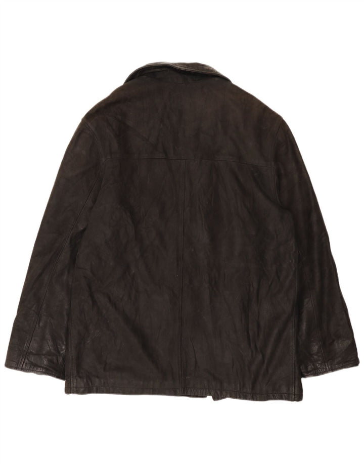 Jaqueta masculina de couro com peito duplo Desi UK 42 XL couro preto