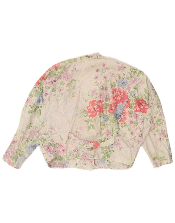 Jaqueta blazer feminina VINTAGE manga 3/4 Reino Unido 14 médio branco floral