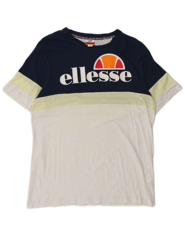 Ellesse Mens Graphic T-Shirt Top XL Navy Blue Colourblock Cotton