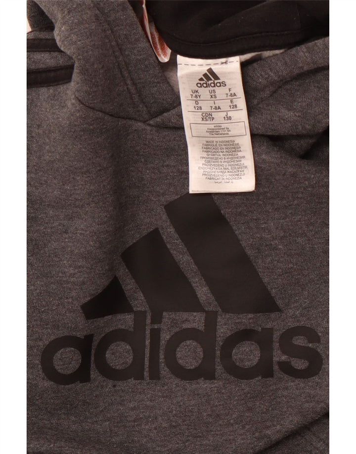 ADIDAS Meninos Graphic Hoodie Jumper 7-8 Anos Cinza Algodão