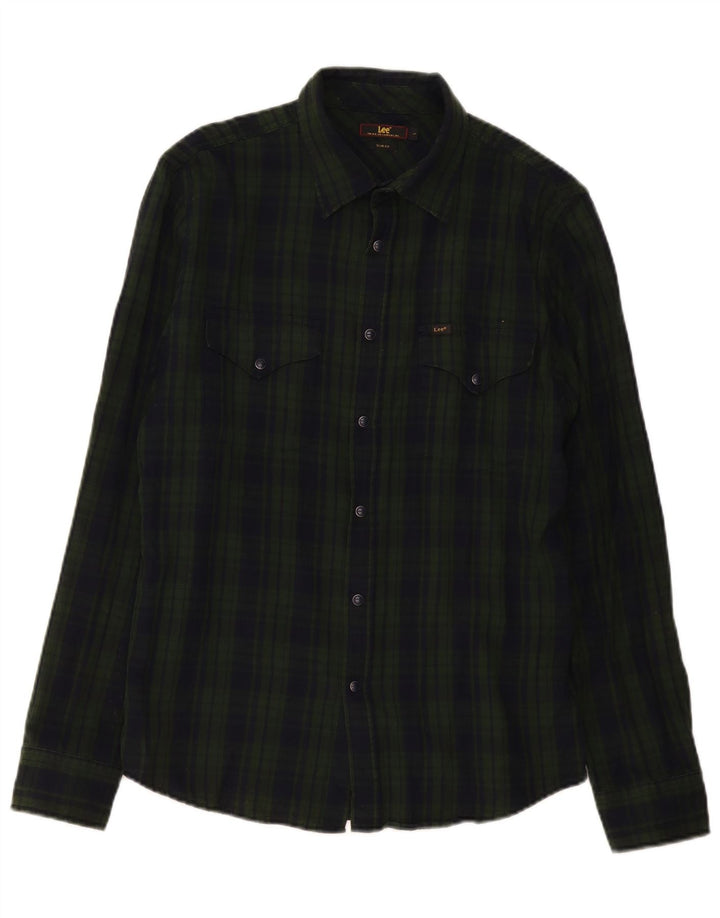 Camisa masculina Lee de flanela slim fit grande algodão xadrez verde
