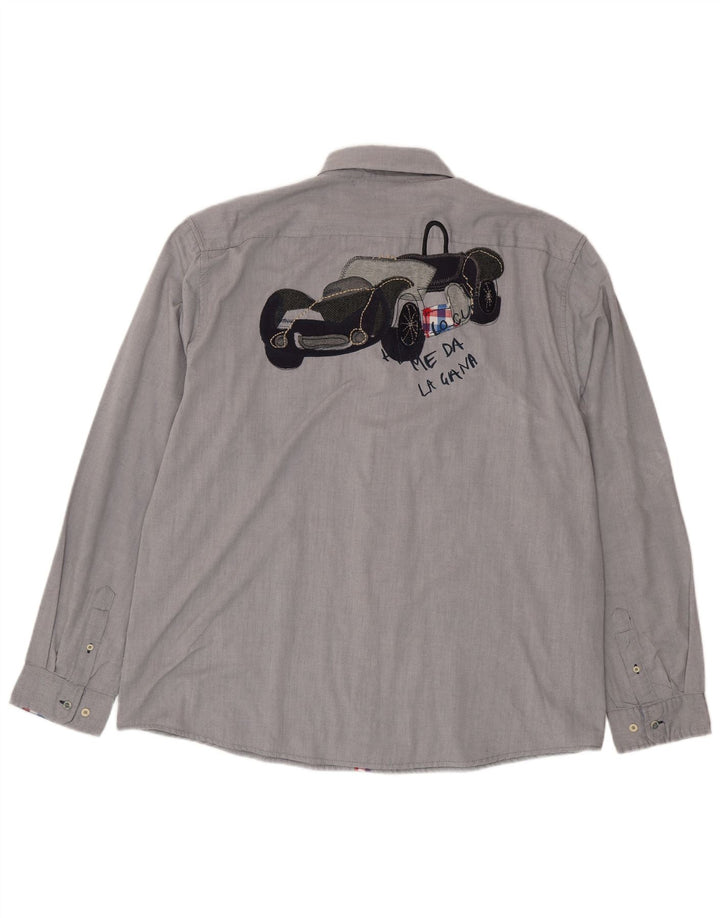 Camisa gráfica masculina Desigual 3XL poliéster cinza