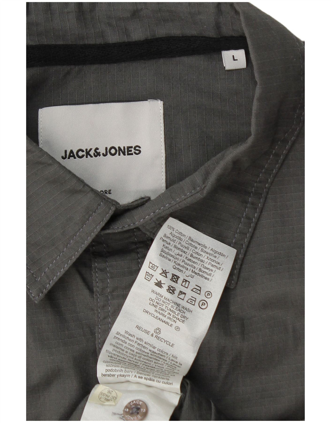 Camisa masculina de manga curta Jack & Jones grande algodão cinza