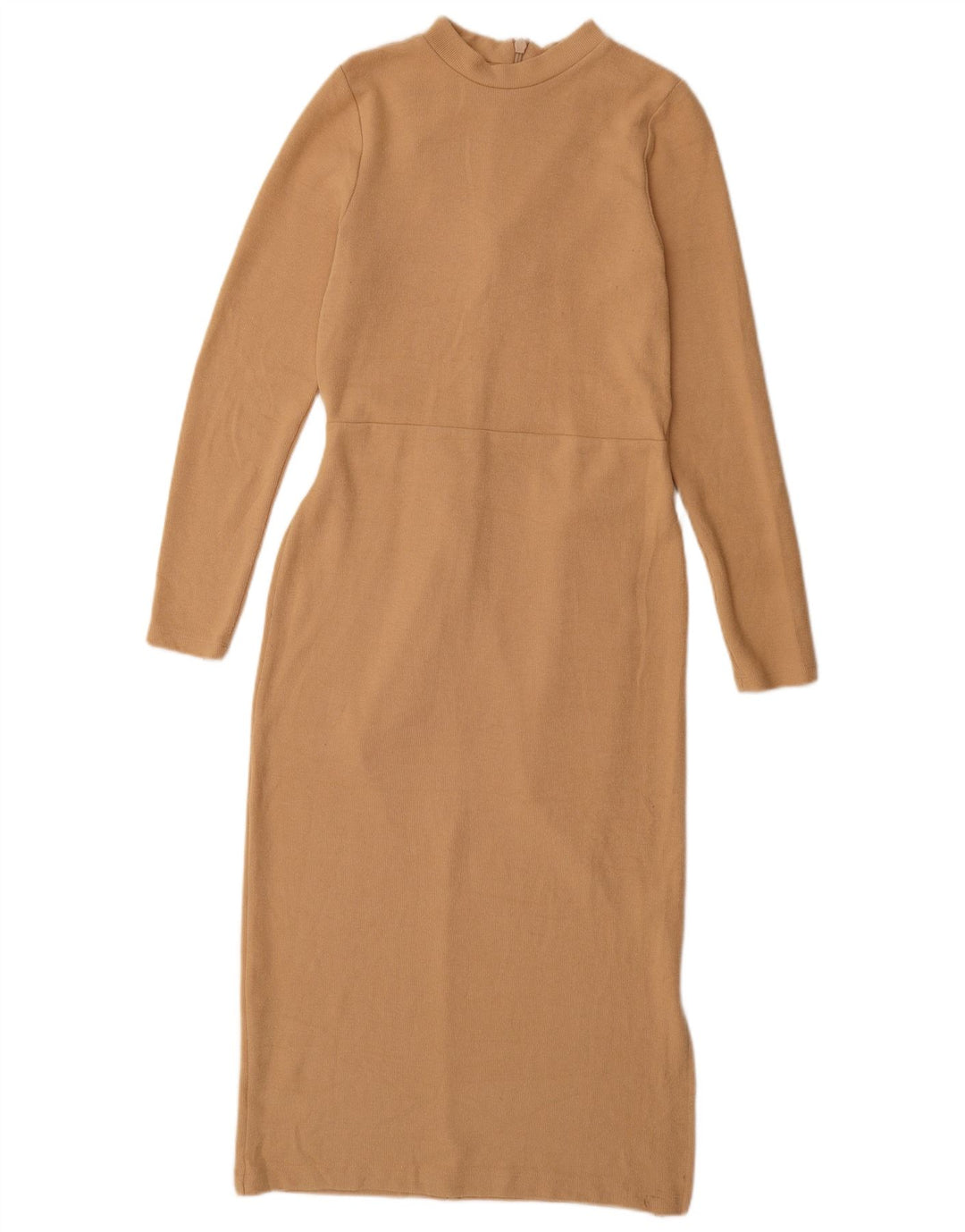 Vestido jumper feminino de manga comprida Marks & Spencer Reino Unido 8 pequeno poliéster bege