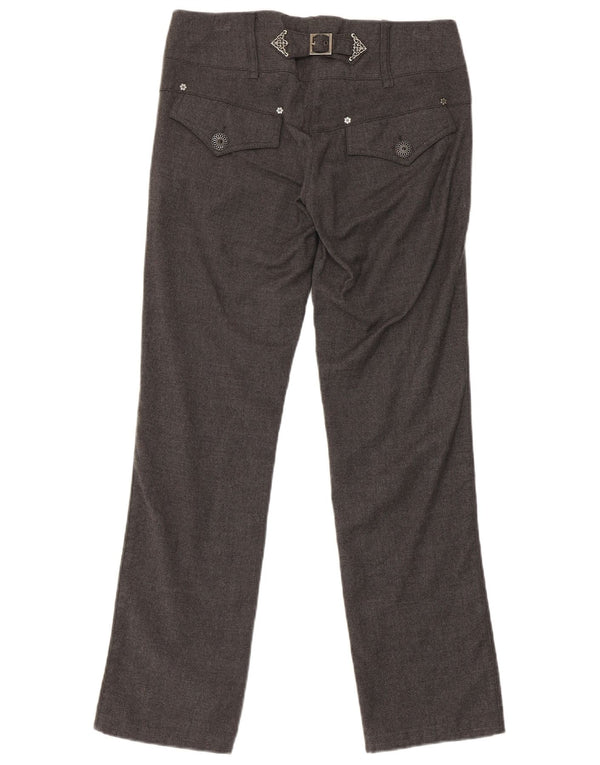Calça feminina casual regular Pinko Reino Unido 8 pequena W30 L29 lã cinza