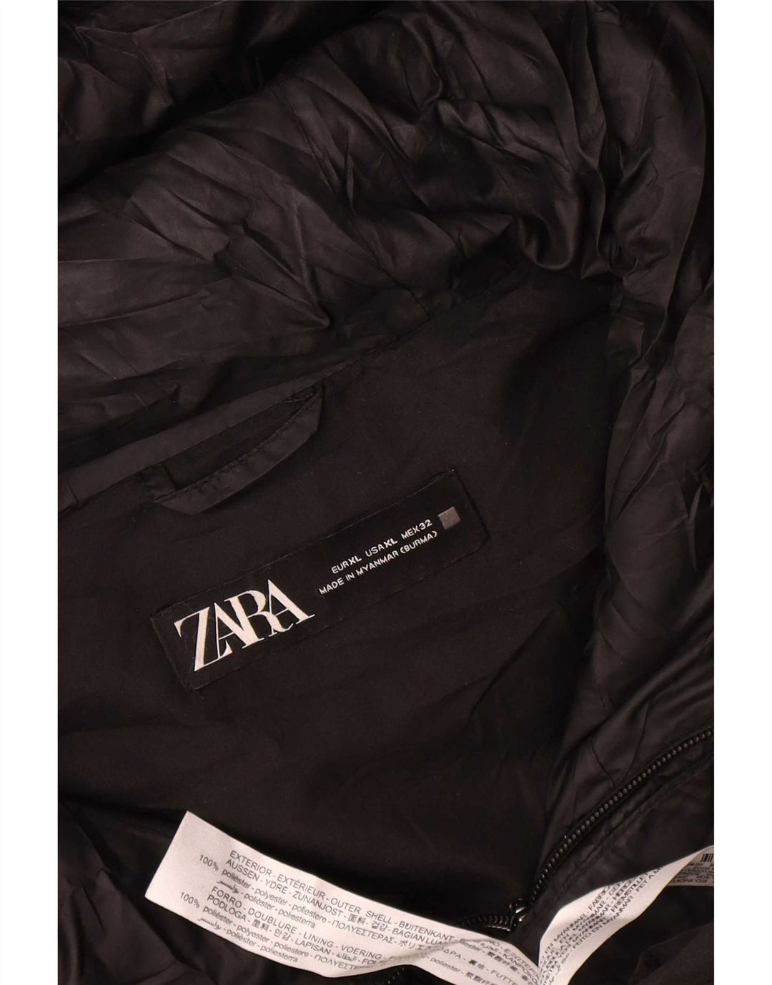 Jaqueta acolchoada com capuz feminina Zara UK 18 XL poliéster preto