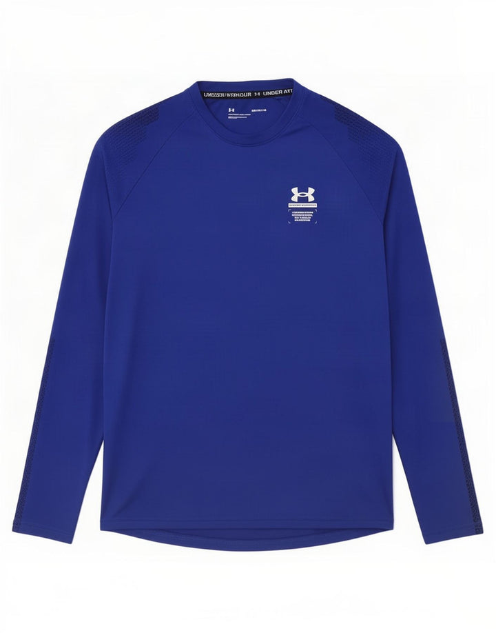 Under Armour Mens Top Manga Longa Poliéster Manchado Azul Médio