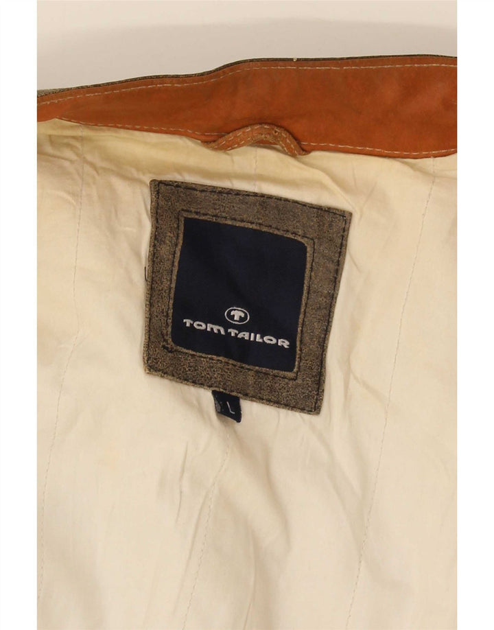 Jaqueta de couro masculina Tom Tailor Reino Unido 40 grande bloco colorido cinza